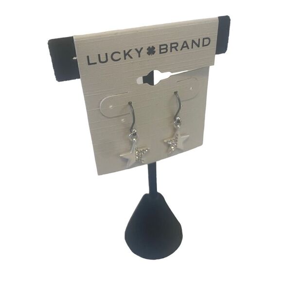 Mini Pave Silver Star Drop Earrings - Picture 3 of 6